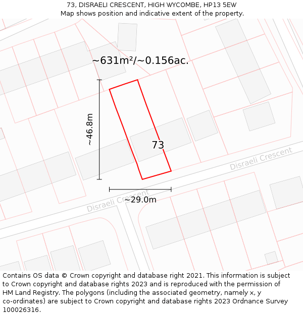 73, DISRAELI CRESCENT, HIGH WYCOMBE, HP13 5EW: Plot and title map