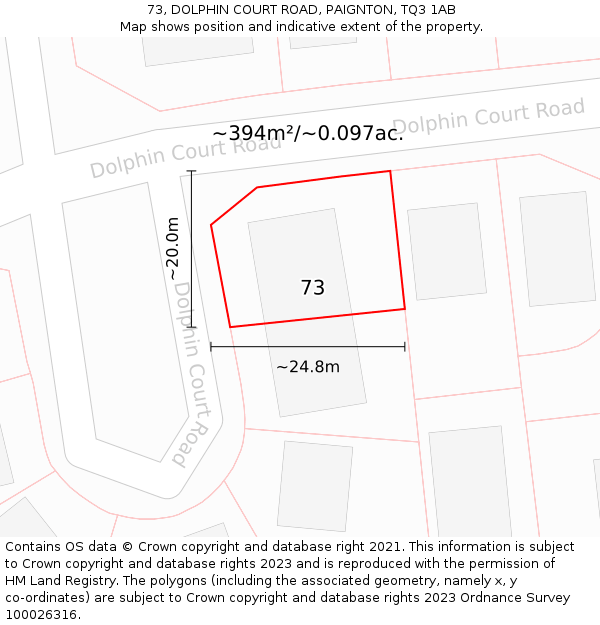 73, DOLPHIN COURT ROAD, PAIGNTON, TQ3 1AB: Plot and title map