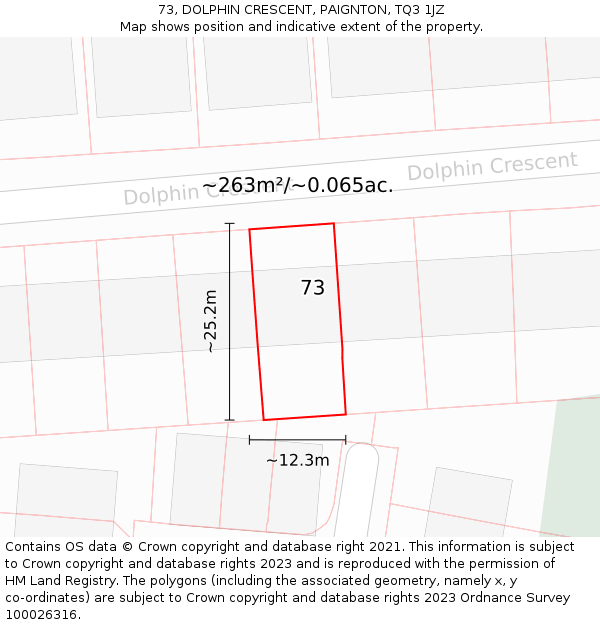 73, DOLPHIN CRESCENT, PAIGNTON, TQ3 1JZ: Plot and title map