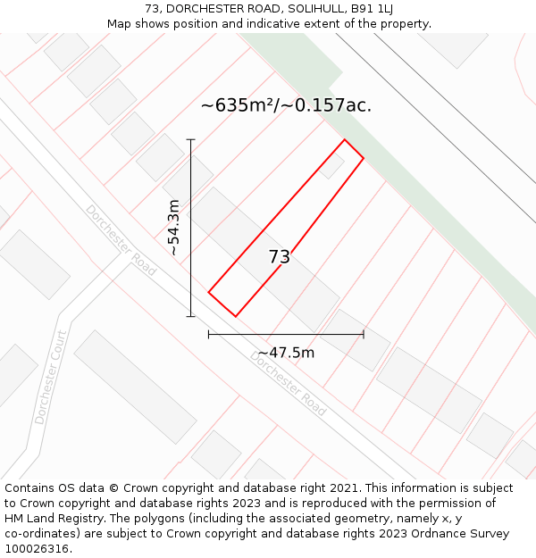 73, DORCHESTER ROAD, SOLIHULL, B91 1LJ: Plot and title map