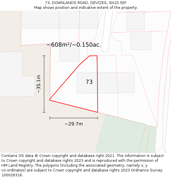 73, DOWNLANDS ROAD, DEVIZES, SN10 5EF: Plot and title map