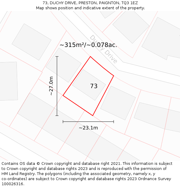 73, DUCHY DRIVE, PRESTON, PAIGNTON, TQ3 1EZ: Plot and title map