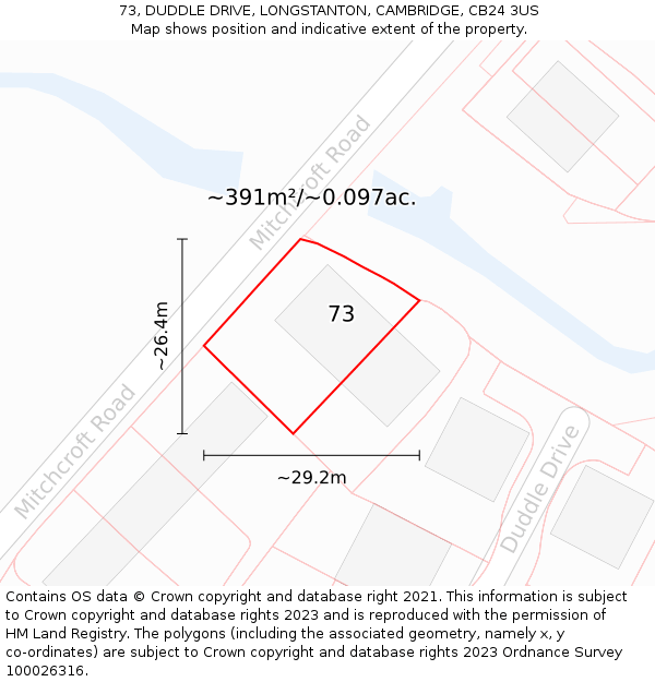 73, DUDDLE DRIVE, LONGSTANTON, CAMBRIDGE, CB24 3US: Plot and title map