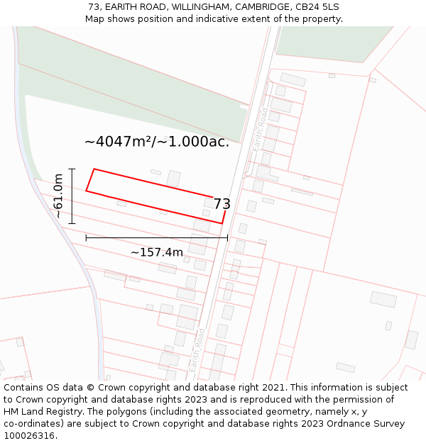 73, EARITH ROAD, WILLINGHAM, CAMBRIDGE, CB24 5LS: Plot and title map