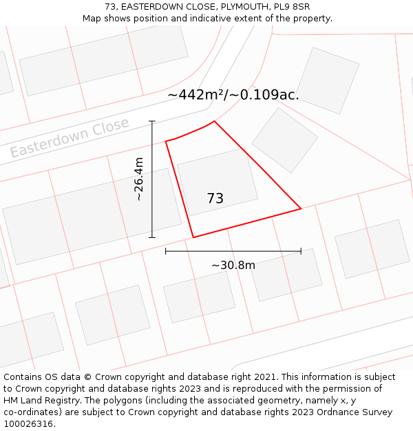 73, EASTERDOWN CLOSE, PLYMOUTH, PL9 8SR: Plot and title map