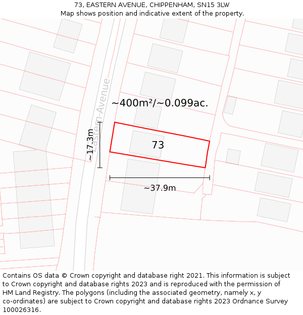 73, EASTERN AVENUE, CHIPPENHAM, SN15 3LW: Plot and title map
