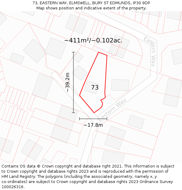 73, EASTERN WAY, ELMSWELL, BURY ST EDMUNDS, IP30 9DP: Plot and title map