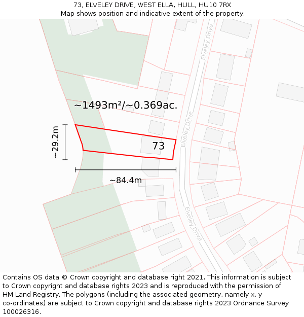 73, ELVELEY DRIVE, WEST ELLA, HULL, HU10 7RX: Plot and title map
