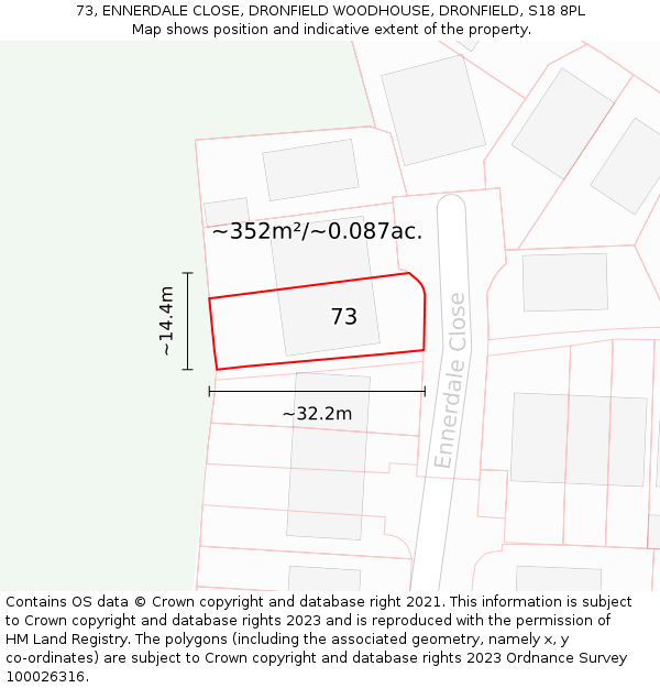 73, ENNERDALE CLOSE, DRONFIELD WOODHOUSE, DRONFIELD, S18 8PL: Plot and title map