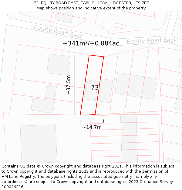 73, EQUITY ROAD EAST, EARL SHILTON, LEICESTER, LE9 7FZ: Plot and title map