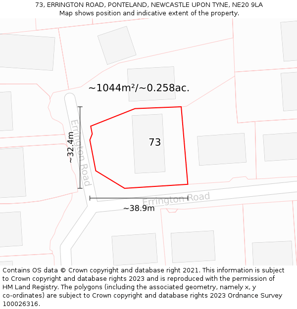 73, ERRINGTON ROAD, PONTELAND, NEWCASTLE UPON TYNE, NE20 9LA: Plot and title map