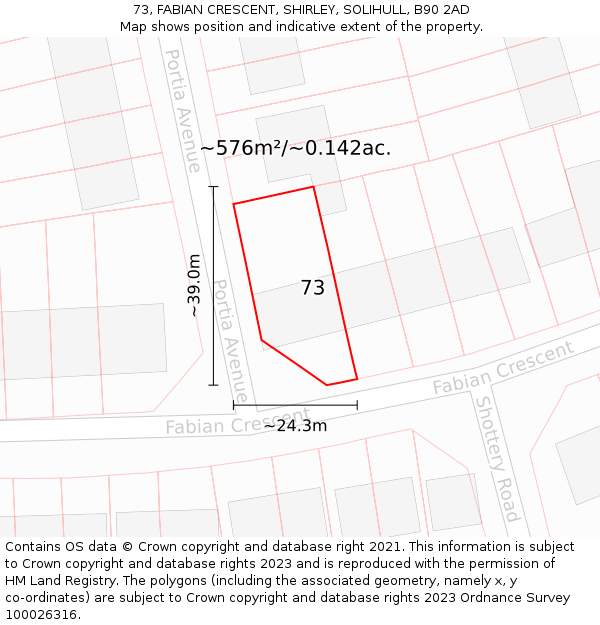 73, FABIAN CRESCENT, SHIRLEY, SOLIHULL, B90 2AD: Plot and title map