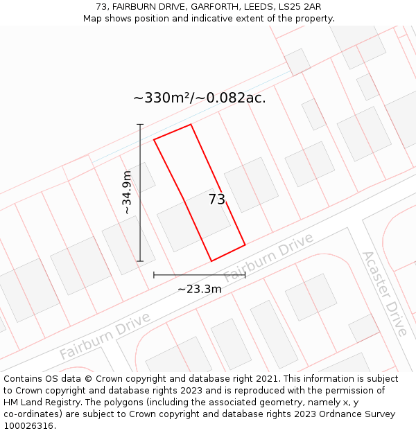 73, FAIRBURN DRIVE, GARFORTH, LEEDS, LS25 2AR: Plot and title map