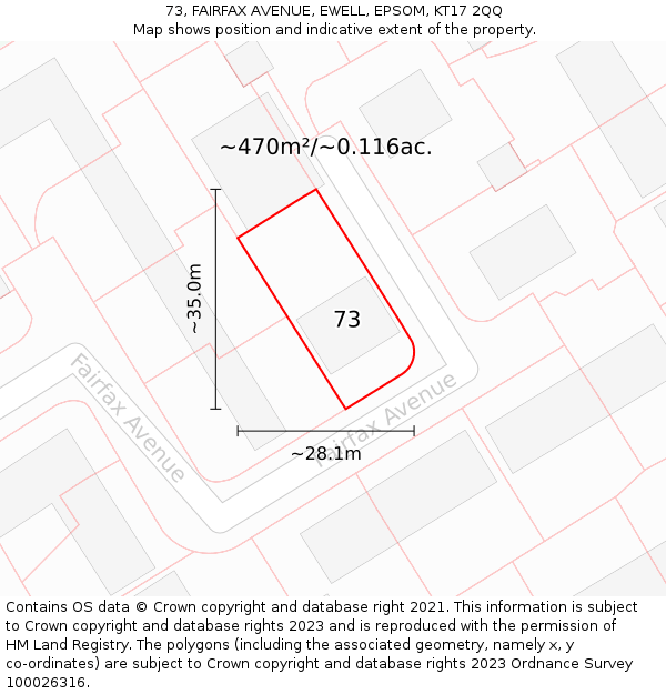 73, FAIRFAX AVENUE, EWELL, EPSOM, KT17 2QQ: Plot and title map