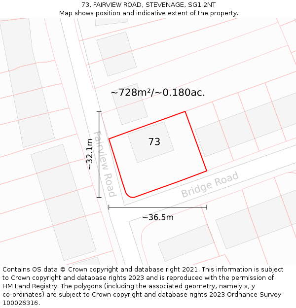 73, FAIRVIEW ROAD, STEVENAGE, SG1 2NT: Plot and title map