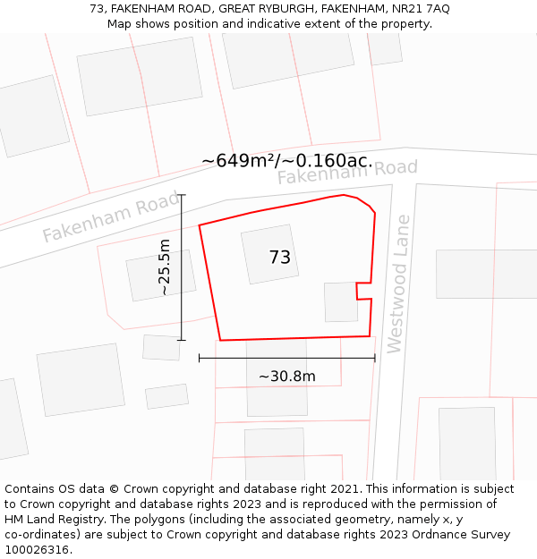 73, FAKENHAM ROAD, GREAT RYBURGH, FAKENHAM, NR21 7AQ: Plot and title map