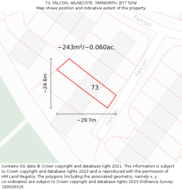 73, FALCON, WILNECOTE, TAMWORTH, B77 5DW: Plot and title map