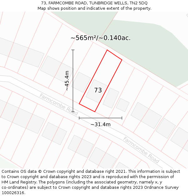 73, FARMCOMBE ROAD, TUNBRIDGE WELLS, TN2 5DQ: Plot and title map