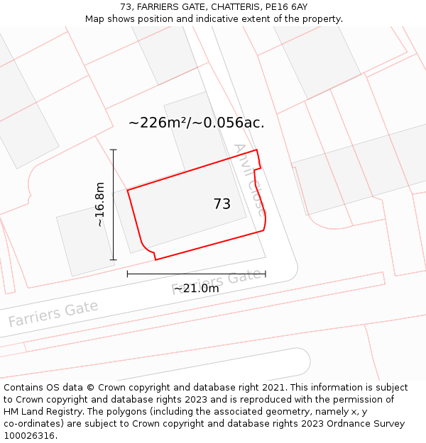 73, FARRIERS GATE, CHATTERIS, PE16 6AY: Plot and title map