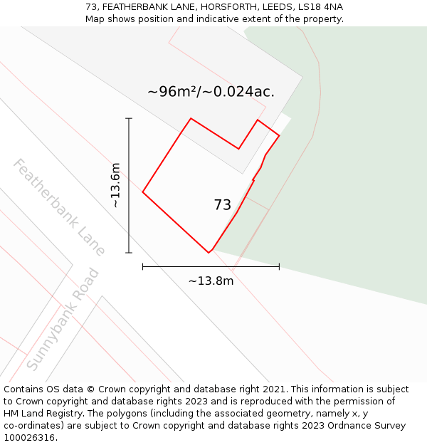 73, FEATHERBANK LANE, HORSFORTH, LEEDS, LS18 4NA: Plot and title map