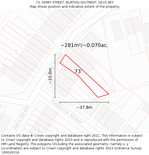 73, FERRY STREET, BURTON-ON-TRENT, DE15 9EY: Plot and title map