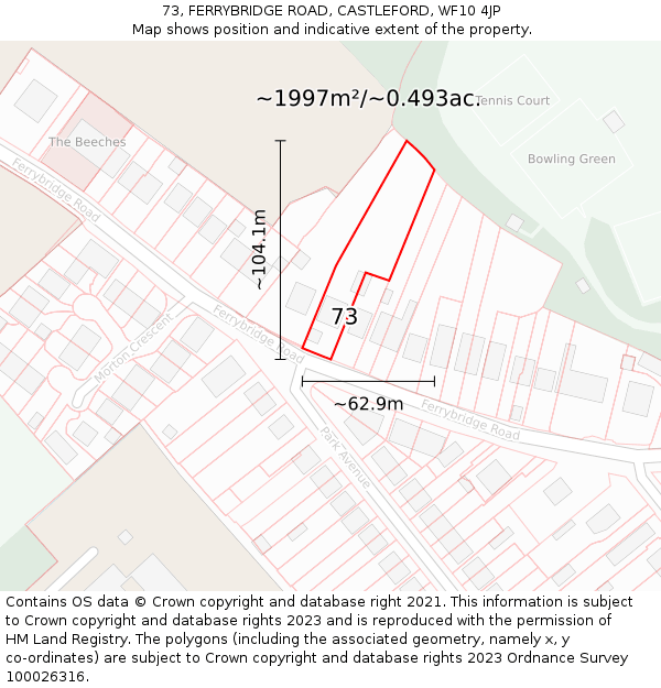 73, FERRYBRIDGE ROAD, CASTLEFORD, WF10 4JP: Plot and title map