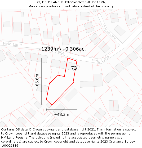 73, FIELD LANE, BURTON-ON-TRENT, DE13 0NJ: Plot and title map