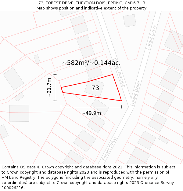 73, FOREST DRIVE, THEYDON BOIS, EPPING, CM16 7HB: Plot and title map
