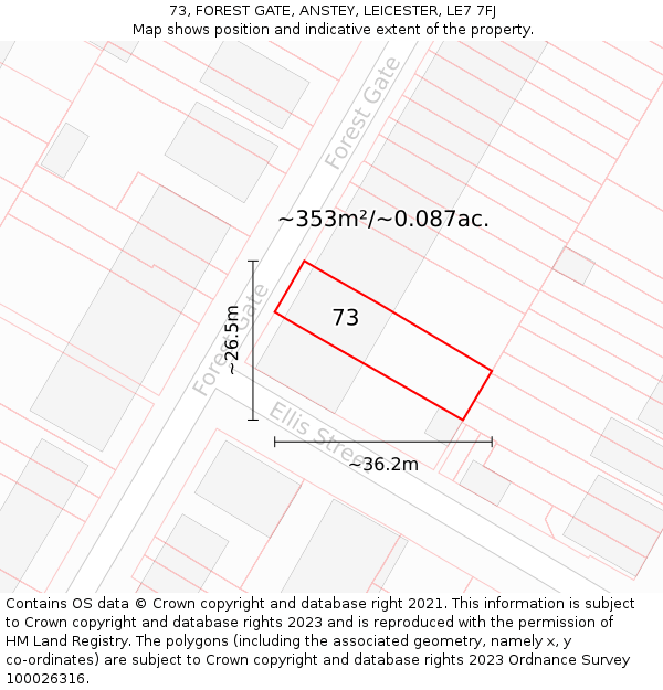 73, FOREST GATE, ANSTEY, LEICESTER, LE7 7FJ: Plot and title map