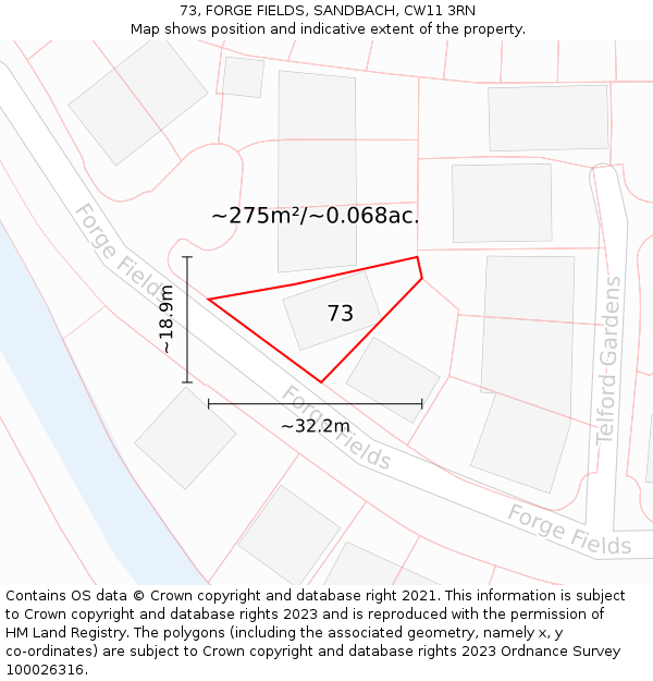 73, FORGE FIELDS, SANDBACH, CW11 3RN: Plot and title map