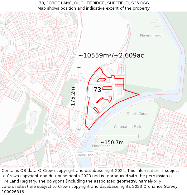 73, FORGE LANE, OUGHTIBRIDGE, SHEFFIELD, S35 0GG: Plot and title map