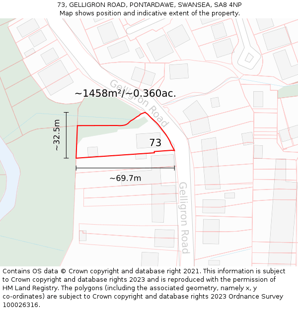 73, GELLIGRON ROAD, PONTARDAWE, SWANSEA, SA8 4NP: Plot and title map