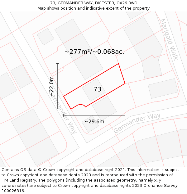 73, GERMANDER WAY, BICESTER, OX26 3WD: Plot and title map