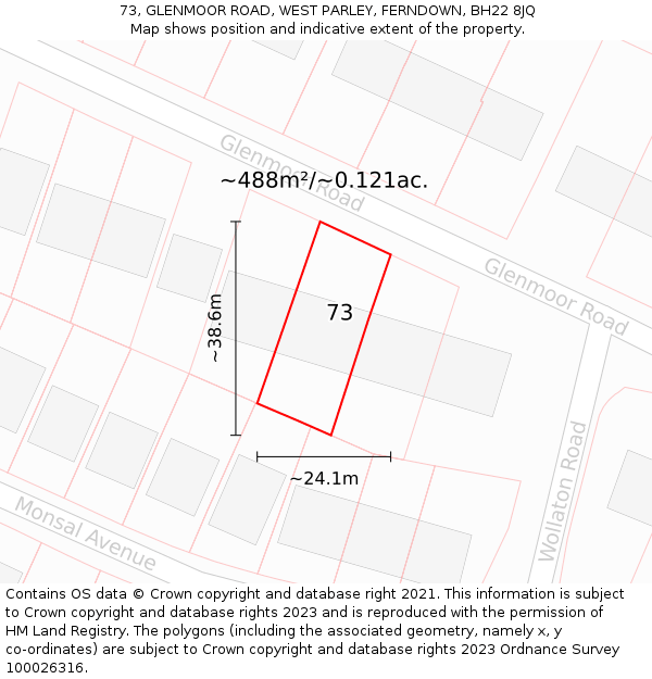 73, GLENMOOR ROAD, WEST PARLEY, FERNDOWN, BH22 8JQ: Plot and title map
