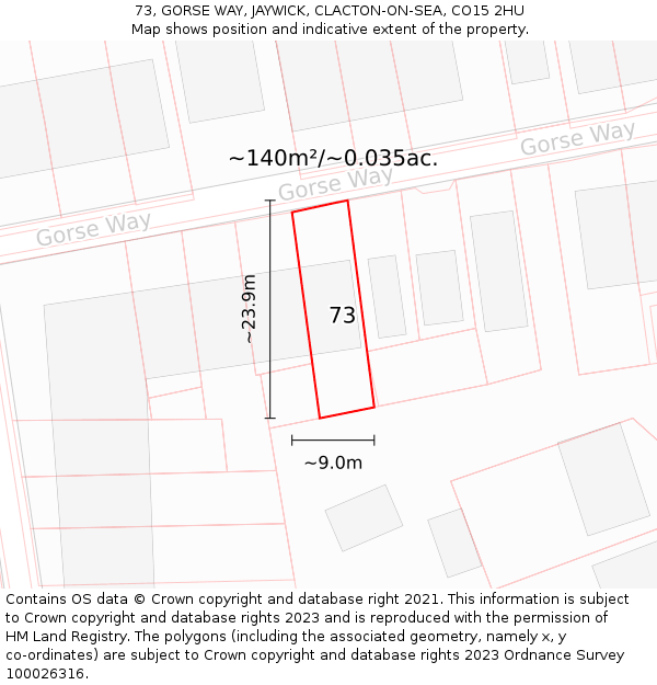 73, GORSE WAY, JAYWICK, CLACTON-ON-SEA, CO15 2HU: Plot and title map