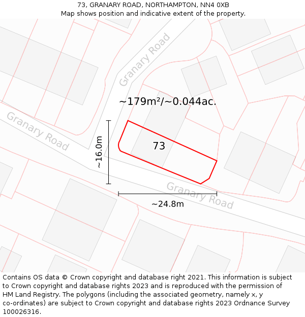 73, GRANARY ROAD, NORTHAMPTON, NN4 0XB: Plot and title map