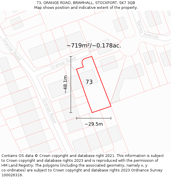 73, GRANGE ROAD, BRAMHALL, STOCKPORT, SK7 3QB: Plot and title map