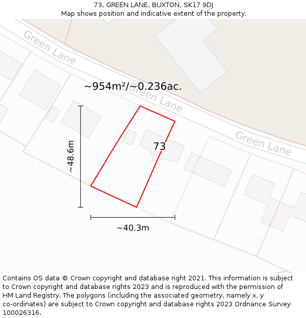 73, GREEN LANE, BUXTON, SK17 9DJ: Plot and title map