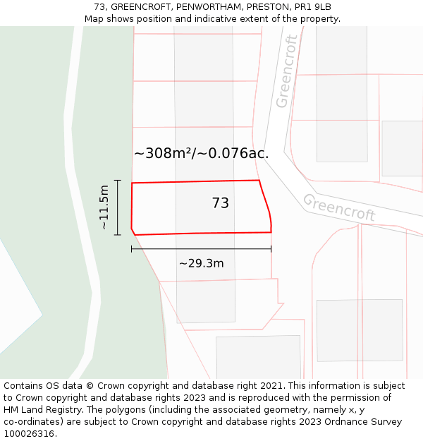 73, GREENCROFT, PENWORTHAM, PRESTON, PR1 9LB: Plot and title map