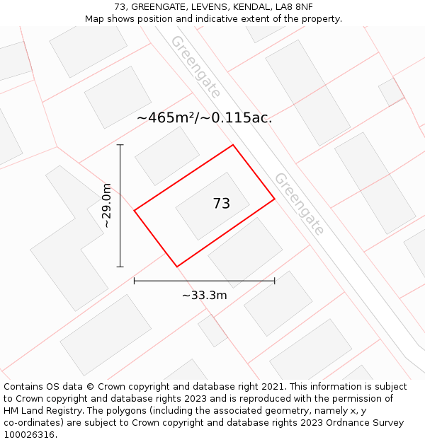 73, GREENGATE, LEVENS, KENDAL, LA8 8NF: Plot and title map