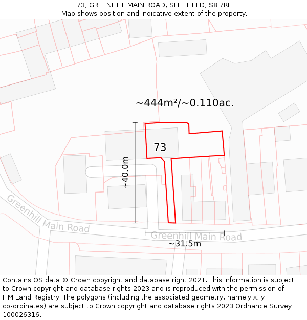 73, GREENHILL MAIN ROAD, SHEFFIELD, S8 7RE: Plot and title map