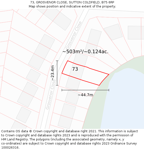 73, GROSVENOR CLOSE, SUTTON COLDFIELD, B75 6RP: Plot and title map