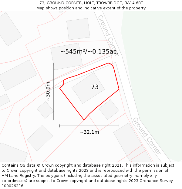 73, GROUND CORNER, HOLT, TROWBRIDGE, BA14 6RT: Plot and title map
