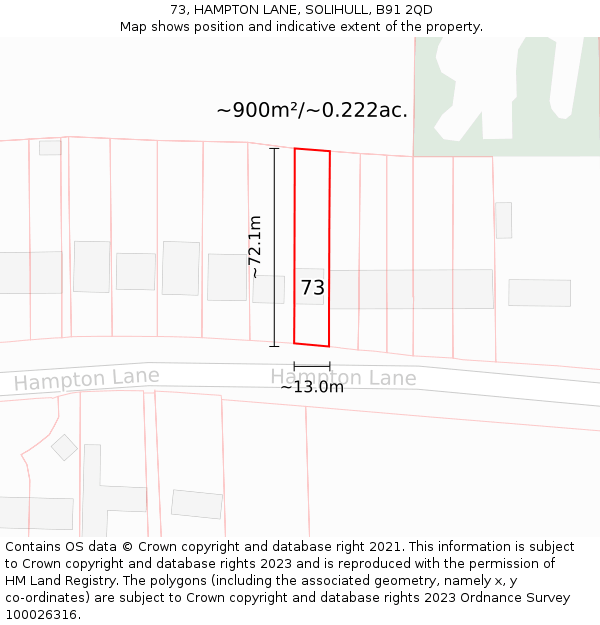 73, HAMPTON LANE, SOLIHULL, B91 2QD: Plot and title map