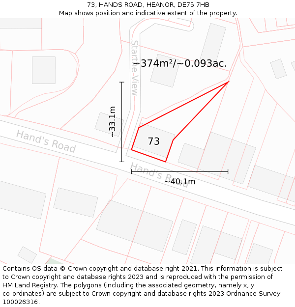 73, HANDS ROAD, HEANOR, DE75 7HB: Plot and title map