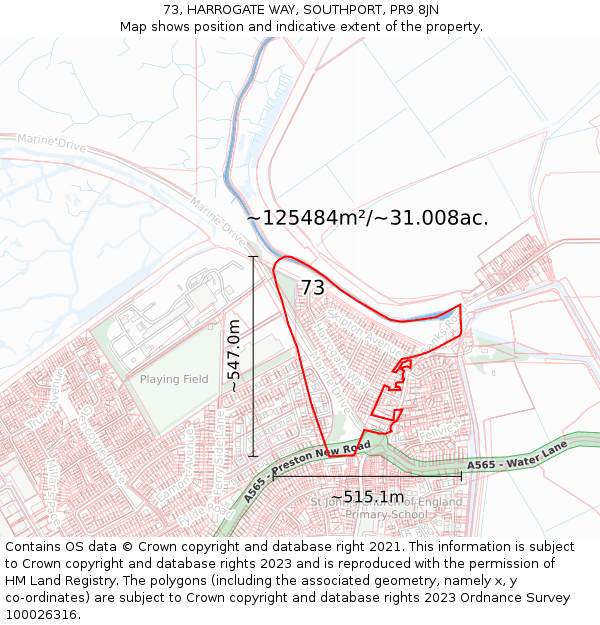 73, HARROGATE WAY, SOUTHPORT, PR9 8JN: Plot and title map