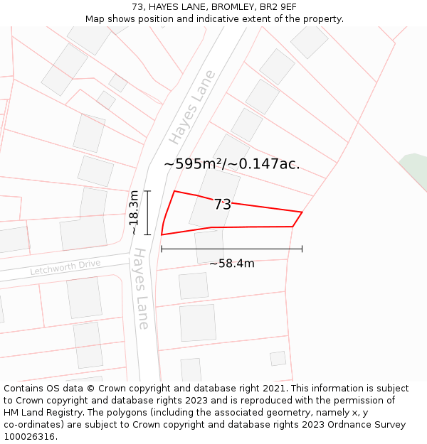 73, HAYES LANE, BROMLEY, BR2 9EF: Plot and title map