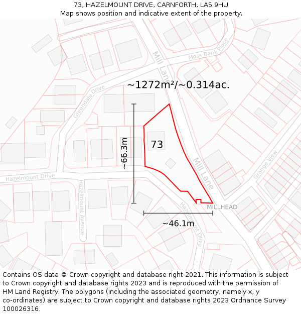 73, HAZELMOUNT DRIVE, CARNFORTH, LA5 9HU: Plot and title map