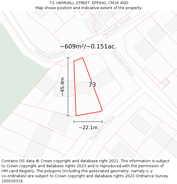 73, HEMNALL STREET, EPPING, CM16 4ND: Plot and title map