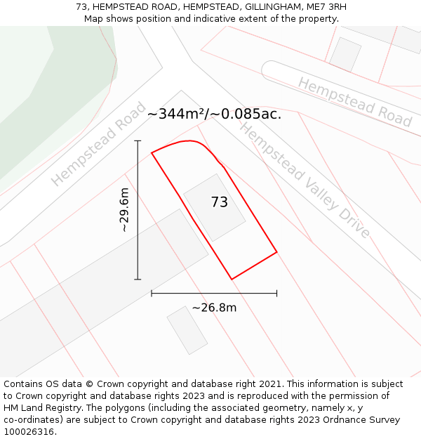 73, HEMPSTEAD ROAD, HEMPSTEAD, GILLINGHAM, ME7 3RH: Plot and title map